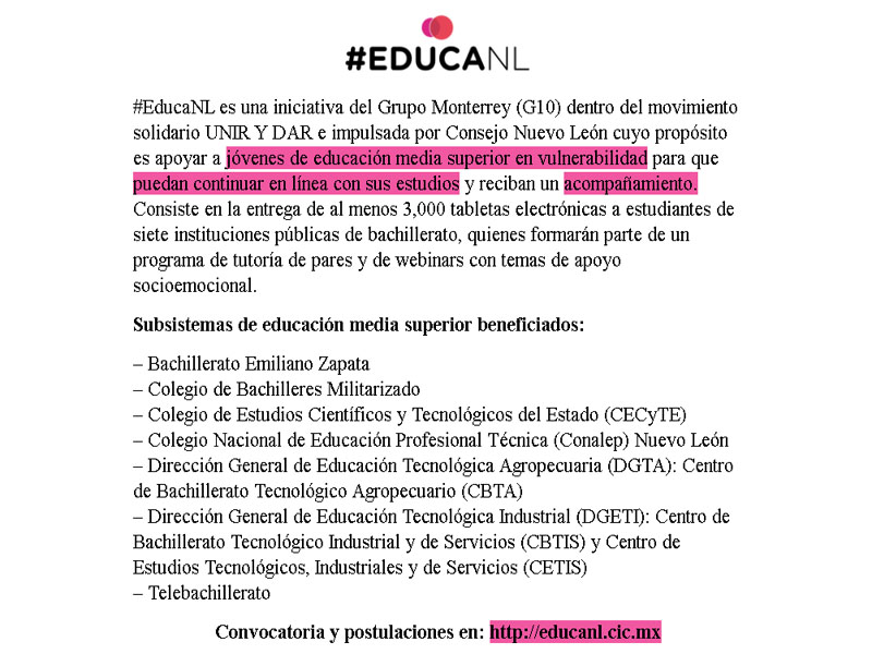 #EducaNL  prevé apoyar a más de 3,000 estudiantes de bachillerato público
