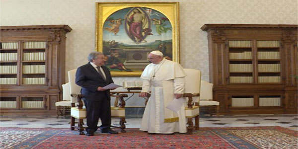 António Guterres elogió al jefe de la Iglesia Católica Romana por ser 